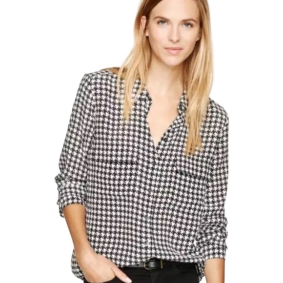 ARITZIA BABATON 100% Silk Black / White Houndstooth Button Front Shirt US Sz S - Picture 1 of 10